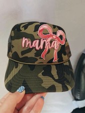 Camouflage Trucker Hat Womens Adjustable Mesh Back Pink Mama Bow Embroidery
