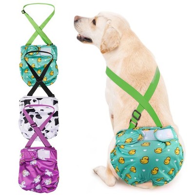 3 Pack Avont Washable Female Dog Diaper with L, Green/White/Purple 
