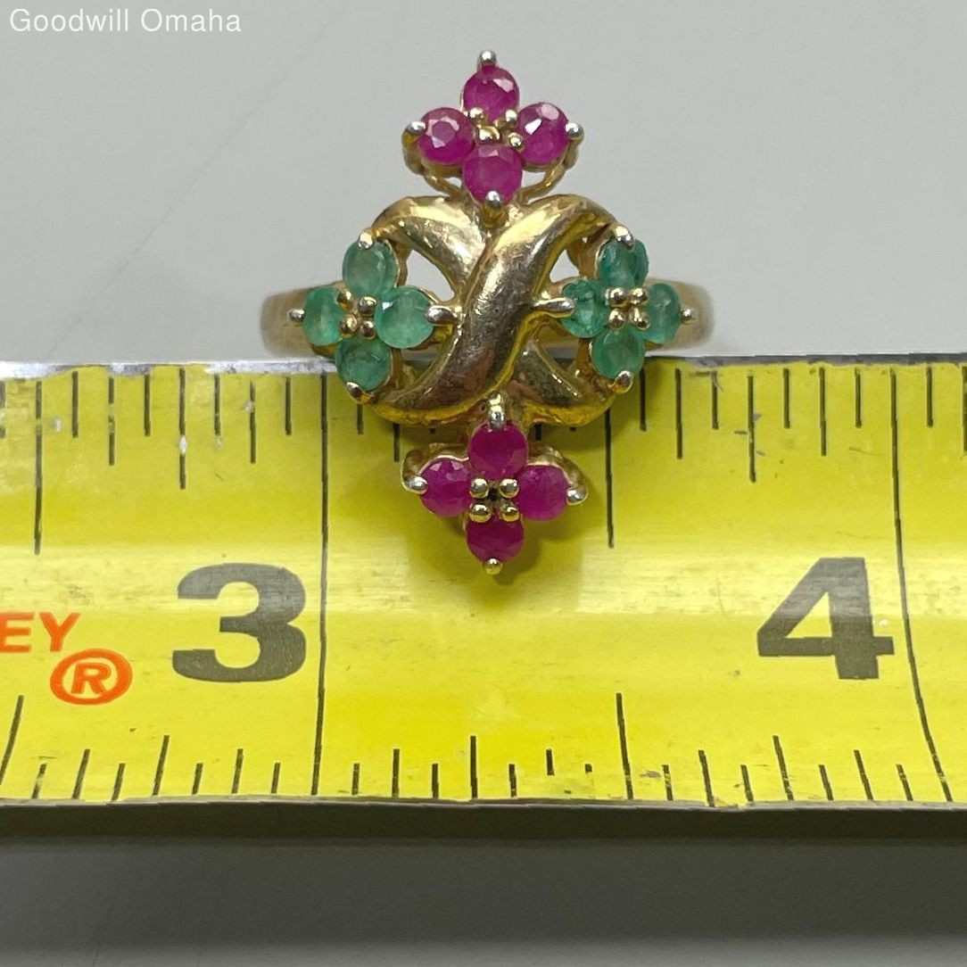 Gold Plated Sterling Silver Emerald/Ruby Gemstone… - image 7