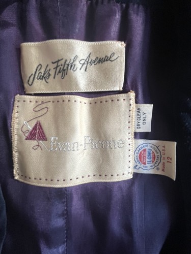 Blazer vintage Saks Fifth Avenue taglia 12 velluto blu navy nautico SPEDIZIONE VELOCE - Foto 8 di 9