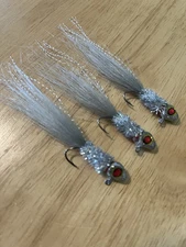 Three hand tied 1/8 crappie jigs 