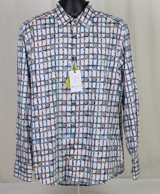 NWT ROBERT GRAHAM ''Marcel'' White Abstract Portrait Frame Flip Cuff SHIRT Sz L