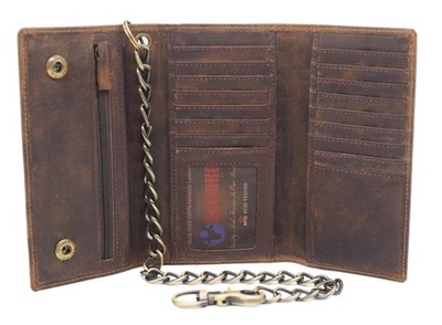 Swiss Marshall Men's RFID Signal Blocking Biker's Vintage Brown Leather Long...