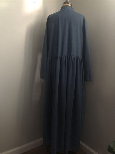 Vintage Bonnie Strauss Denim Maxi Dress Pearl Snaps Boho Prairie 12 Oversized - Picture 5 of 9