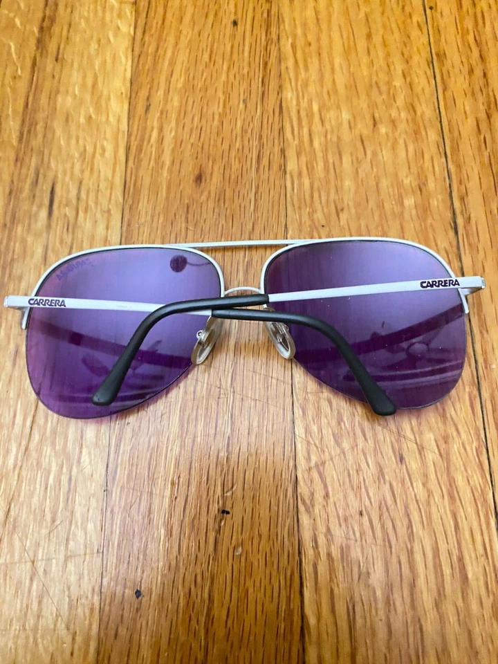 Gafas de sol Carrera/Diseñador/Marco Blanco/Lente Púrpura Polarizada Años 80 Aviador Foto 2 de 4