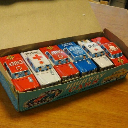 Japan Tinplate toys Vintage tin car 12 pcs set w/Box made in Japan