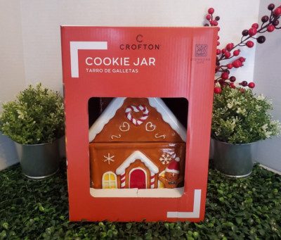 Crofton Gingerbread Ceramic Cookie House Jar Decoration Christmas Holiday  NEW