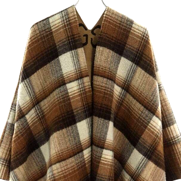 Gucci Wool Poncho Cape Reversible Check GG Logo Camel Brown Gucci Wool Poncho Cape Reversible Check GG Logo Camel Brown