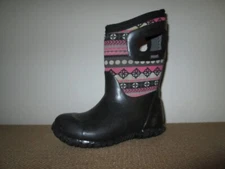 Classic BOGS Girl's Youth Black w/ Pink Multi-Geo Striped Pinstripe Shaft Size 9