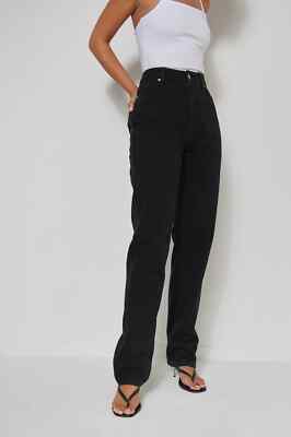 NA-KD Womens Jeans Size 36 Black High Waist Back Slit