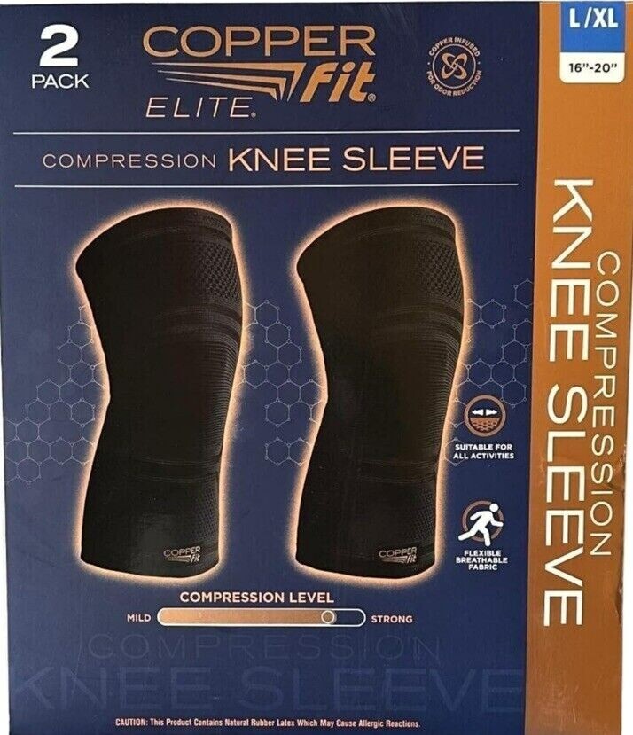 Copper Fit Elite Compression Knee Sleeve 2 PACK Size L/XL Large