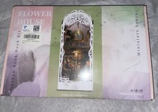 Book Nook Kit with Dust Cover  LED Light, Miniature Dollhouse Kit Flower Room