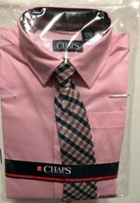 CHAPS Betmuda Pink LONG SLEEVE DRESS SHIRT & TIE SET BOY XXS 4-5 $34 -NIP