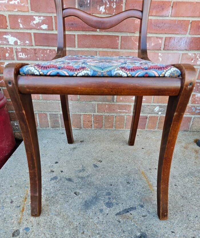 Vintage Walnut Dining Chair Carved Grapes And Leaves Back - Image 2 of 4