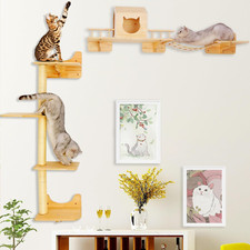 Wall-Mounted Cat Shelves Set with House, Bridge, Scratching Posts Steps