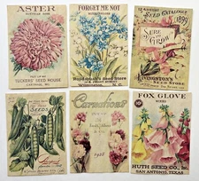 Set of 30 Asst. sizes SEED & FLOWER Packet LABELS Vintage Victorian Reproduction