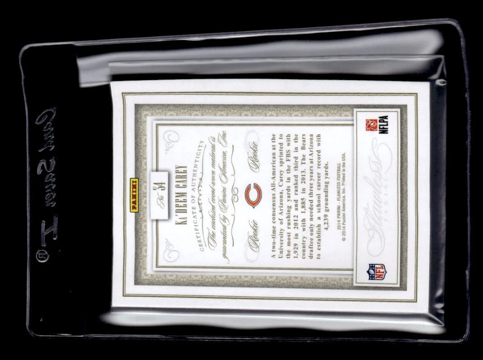 2014 Panini Flawless Rookie Patches Gold #34 Ka'Deem Carey Jersey /10 EXACT SCAN - Image 2 of 2