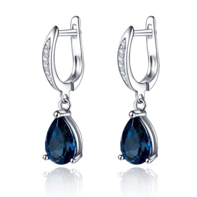 VIVIDELLE Fashion 925 Silver Filled Drop Earring Women Cubic Zircon Wedding Jewelry Gift Royal Blue E1096