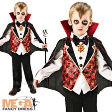 Dracula Fancy Dress Boys Vampire Childrens Kids Childs Halloween Horror Costume