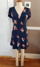 Beautiful Navy Blue Floral 100 Silk Dress By Madewell  Size Small 