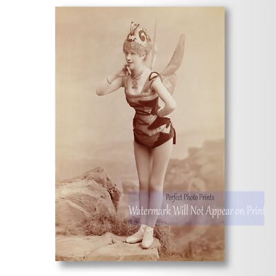 Victorian Era Studio Photo of Woman in Fairy Costume Antique Photo Print