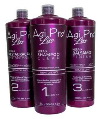Straightening Hair Treatment KERA-X Brazilian Keratin Agi Pro Liss Kit 3 X 1 Lt.