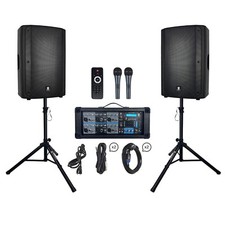 PRORECK PA Speaker System, 6 Channel Powered Mixer, 2 15'' Passive Speaker 2000W