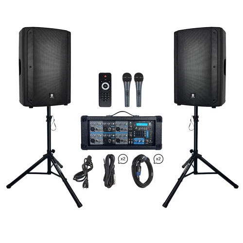 PRORECK PA Speaker System, 6 Channel Powered Mixer, 2*15'' Passive Speaker 2000W