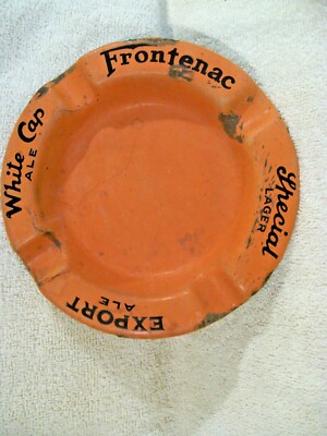 Vintage - Rare '' Frontenac White Cap Ale''  Enamel Metal Ash Tray