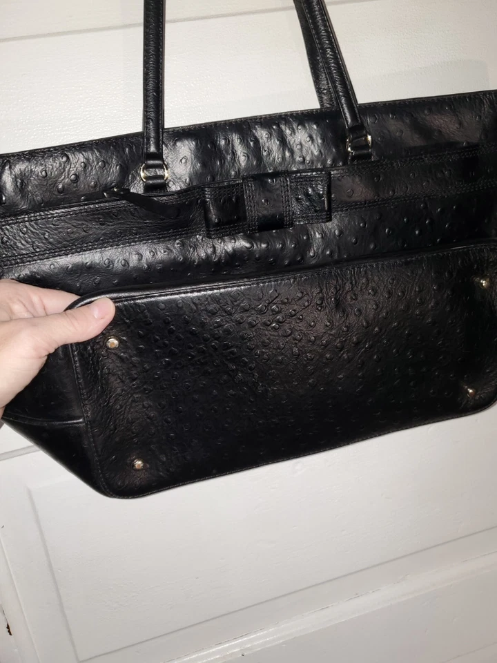 Kate Spade 中号 Harmony Valencia Road 大号 黑色手提包 Ostrich Look Cow Lt — 第 3/4 张图片