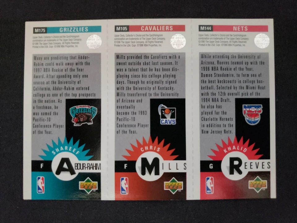 1996-97 Collector's Choice Mini-Cards Gold Abdur/Mills/Reeves - Image 2 of 2