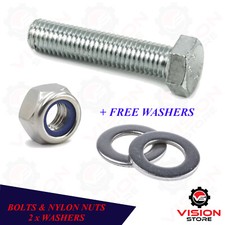 M10 (10mm) BOLTS AND NYLON NUTS + 2x FREE WASHERS FULLY THREADED SET SCREWS BZP