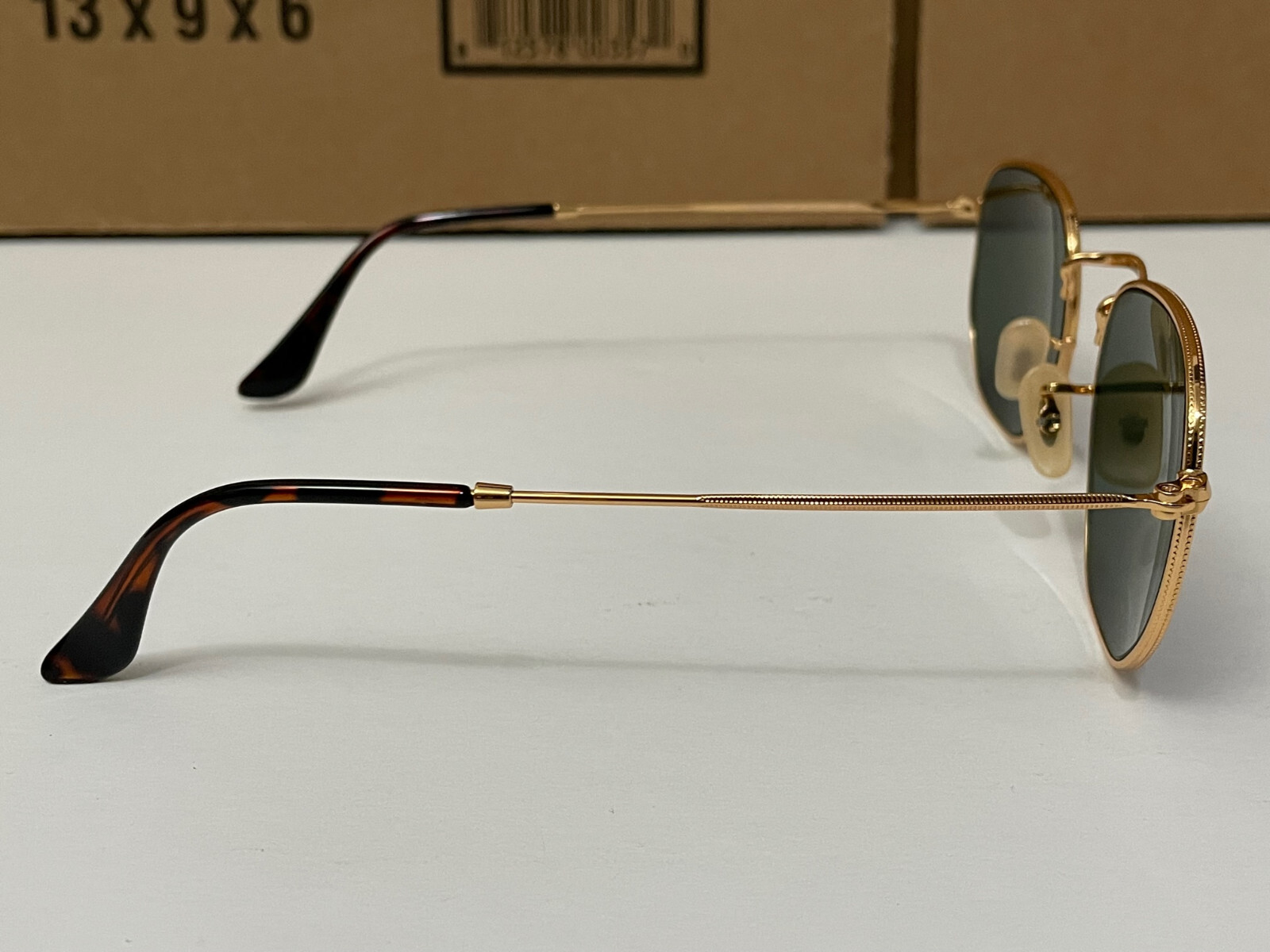 PreOwned Ray Ban RB3548N Sunglasses Hexagonal Flat Lenses Gold Frame