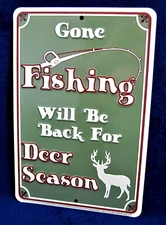 GONE FISHING - *US MADE* Embossed Sign - Man Cave Garage Shop Bar Pub Wall Decor