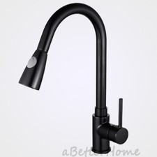 Matte Black Kitchen Faucet Pull Down Sprayer High Arc Single Handle Brass Mixer