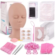 Eyelash Extension Kit Lash Mannequin Head with Removable Eyelids Silicone Pra...