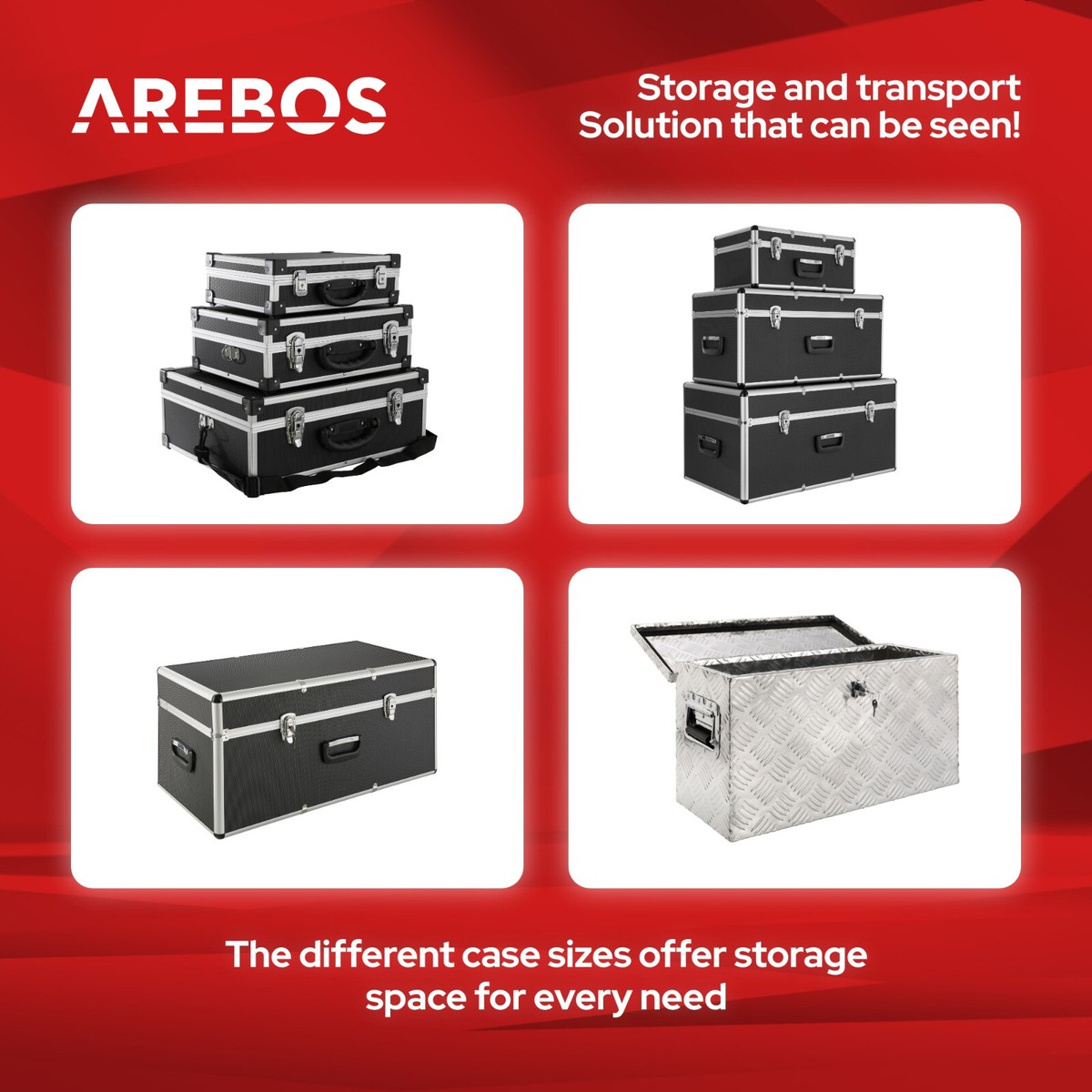 Set 3 Valigie Trasporto In Alluminio AREBOS - Con Serratura E Cinghia - Foto 12