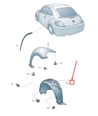 NEW VW BEETLE 5C REAR RIGHT INNER FENDER LINER 5C5810970D ORIGINAL