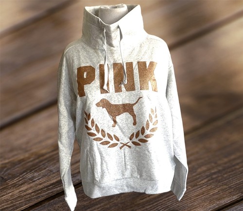 New VICTORIA'S SECRET PINK shine rose gold Glitter COWL NECK PULLOVER GREY XL - 第 1/7 張圖片