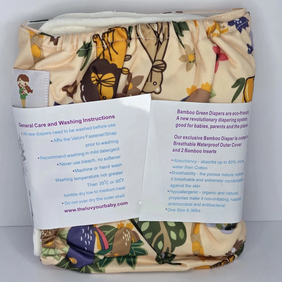 Pañales de tela de bambú premium talla única verde KaWaii para bebé Foto 2 de 2