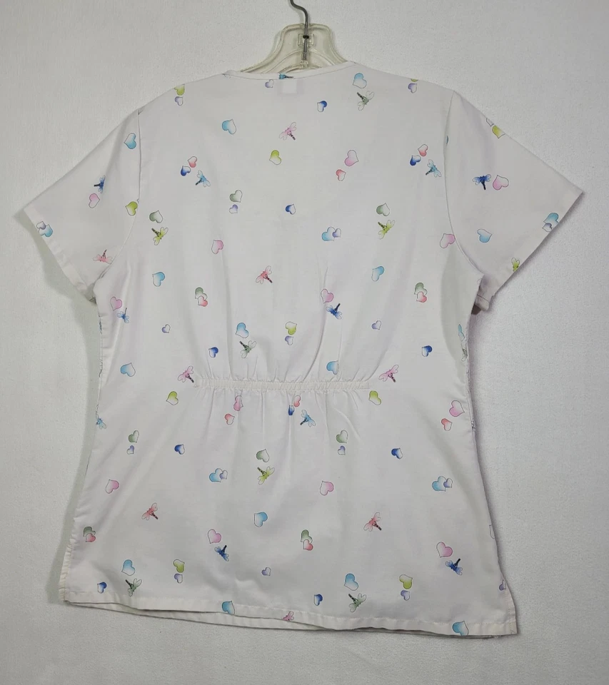 Dickies Women's Scrub Top Size M Floral Perfume Bottle Print Shirt White Nurse - Image 2 of 4