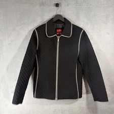 Esprit Black Quilted Jacket L Zip Front Contrast Trim Lightweight Outerwear