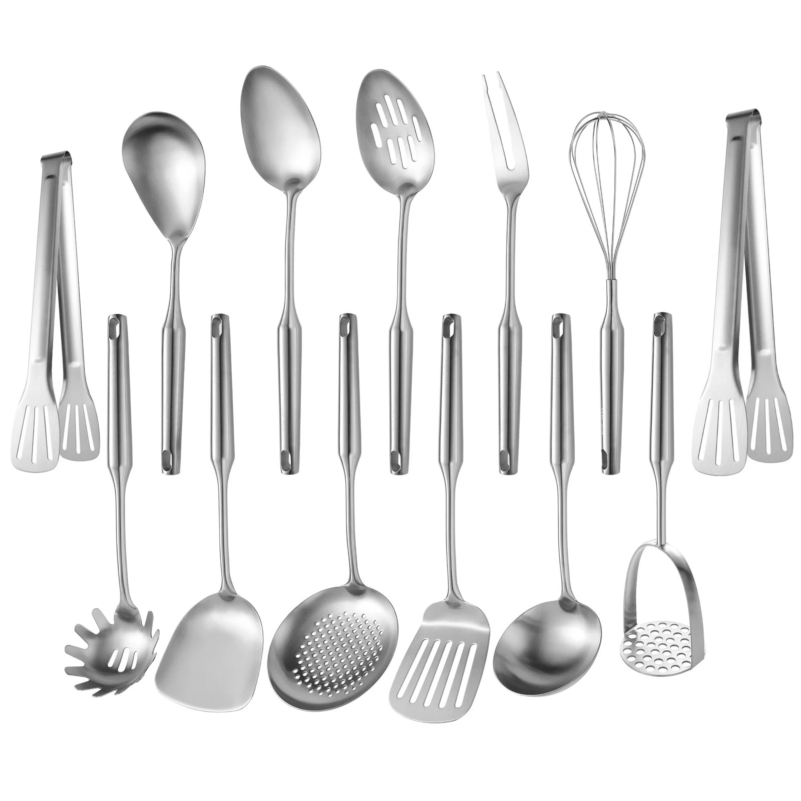 Stainless Steel Kitchen Utensils 13 PCS Metal Set, Solid and Slotted Spoon, F...