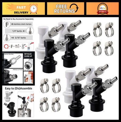 4 Pairs Ball Lock Disconnect Set - 5/16'' Gas & 1/4'' Liquid Barbs, Keg Connectors