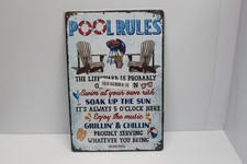 Pool Rules Sign Metal Sign, Swimming Decor Tin POOL RULES, 12in x 8in