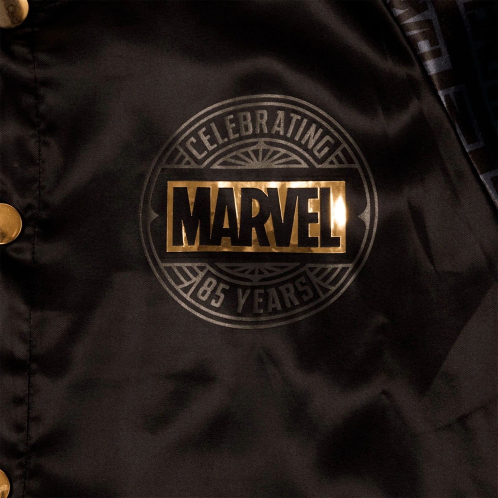 NEW - MARVEL 85th Anniversary Golden Logo Satin Bomber Jacket By Loungefly - XL image 5