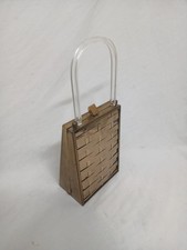 Vintage 1950s MCM Metal Basketweave Lucite Handbag Purse Gold-Tone 12" RARE