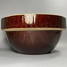 Vintage Brown Salt Glazed Stoneware Farmhouse Mixing Bowl 10 in. ~ Nice!