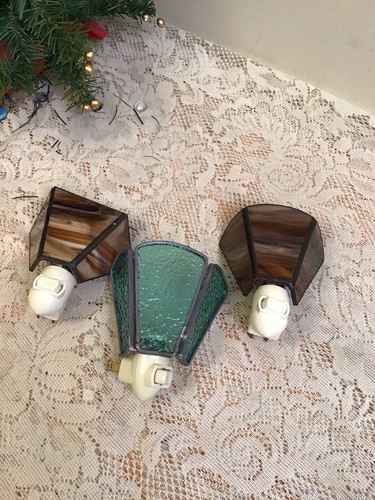 3 Stained Glass Art Deco Style - Handcrafted- Night Light- Wall Plug In