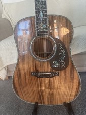 Custom 6-String Dreadnought Acoustic Guitar Brown Wood Ebony Fretboard Abalone